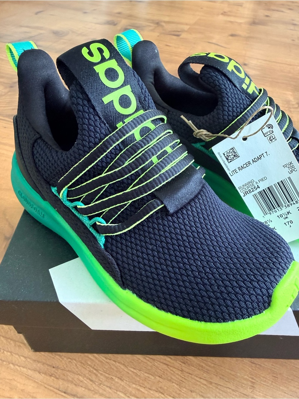 adidas Kids Slip-On Sneakers in Black with Neon Green Accents